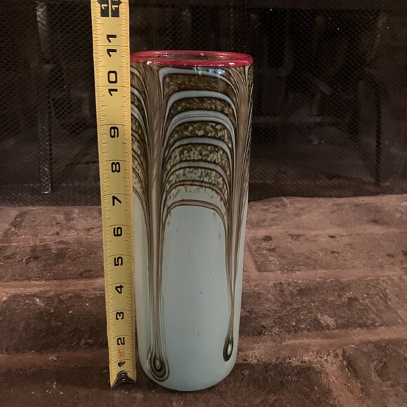 Tall Blue/Brown Signed Henry LevineArt Glass VASE (10.75"Hgt x 3.25"Dia) - Picture 4 of 5